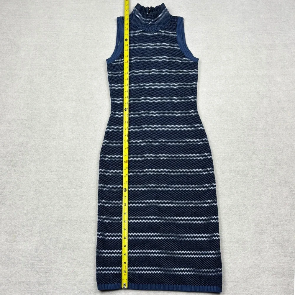 White House Black Market Dress Womens 0 Navy Blue Wool Blend Zip Mock Knit Midi